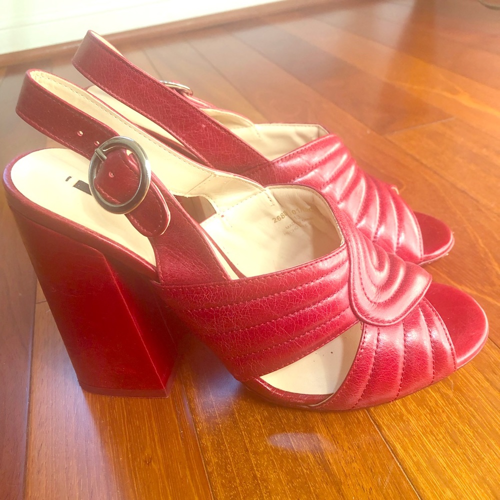 Zara red leather block heel shoes